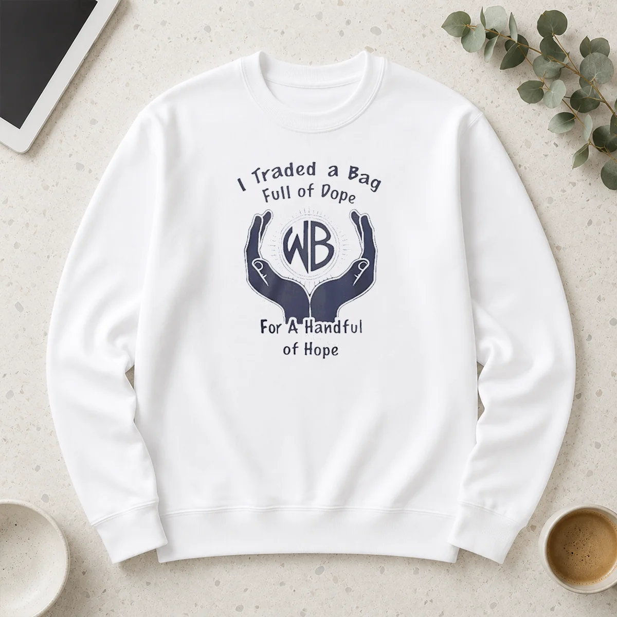 Good I Traded A Bag Full Of Dope For A Handful Of Hope long sleeve shirt in black with bold white text design