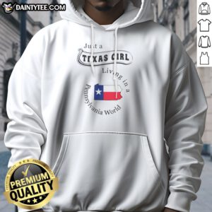 Good Just A Texas Girl Living In A Pennsylvania World Texas Girl Hoodie in gray, front view with drawstrings and kangaroo pocket