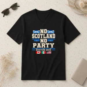 Good The Tartan Army No Scotland No Party Canada Mexico USA Flags V Neck Shirt in classic black with colorful flag print