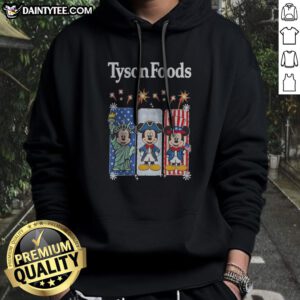 Good Tyson Foods Mickey Mouse Statue Of Liberty Patriot And Uncle Sam Hoodie in black, featuring patriotic graphic on front