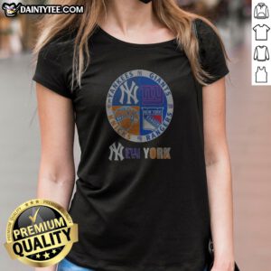 New York Yankees Knicks Rangers Giants 4 Teams Sports Logo Ladies Shirt