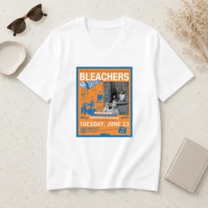 Official Bleachers Jun 23 2026 New York NY TOUR Poster V Neck Shirt in black with white tour date print