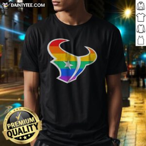 Official Houston Texans Pride Flag Logo NFL Football Team Sports Rainbow Logo Art Shirt displayed on a mannequin