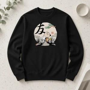 Official Peanuts Charlie Brown Friends Japan Mens Long Sleeve Shirt featuring classic Peanuts characters on a comfortable cotton fabric