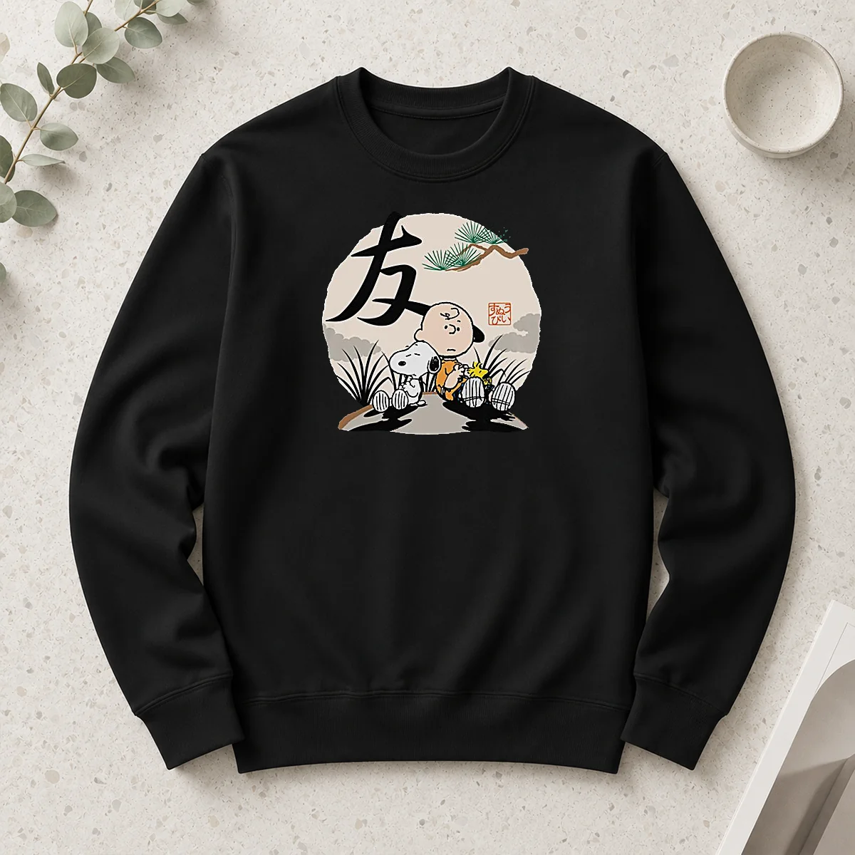 Official Peanuts Charlie Brown Friends Japan Mens Long Sleeve Shirt featuring classic Peanuts characters on a comfortable cotton fabric