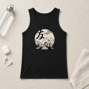 Official Peanuts Charlie Brown Friends Japan Mens Tank Top featuring classic characters on a sleeveless cotton garment