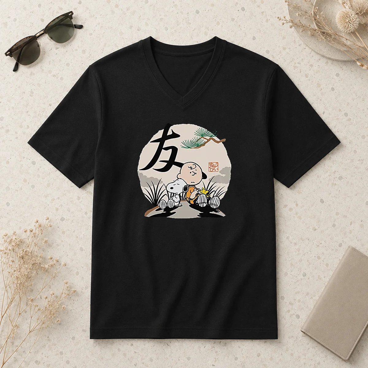 Official Peanuts Charlie Brown Friends Japan V-Neck Shirt Official Peanuts Charlie Brown Friends Japan V-Neck Shirt