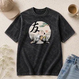 Official Peanuts Charlie Brown Friends Japan Mens Washed T Shirt in soft cotton with vintage wash finish