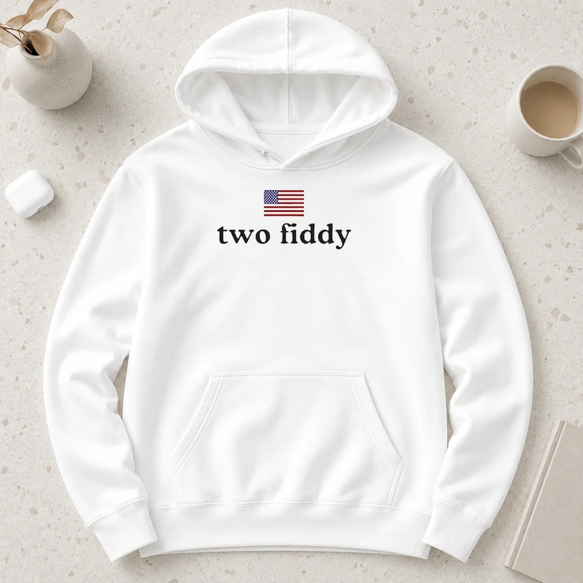 Original American Flag Two Fiddy Hoodie in navy blue with front pouch pocket and adjustable drawstring hood
