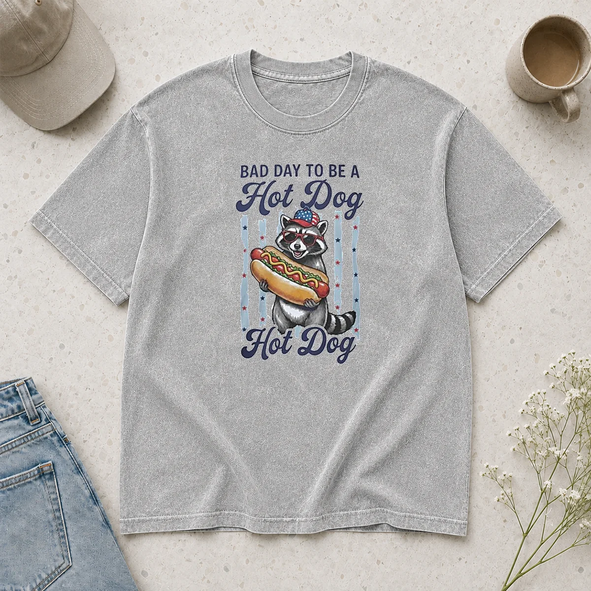 Original Bad Day To Be A Hot Dog Washed T-Shirt