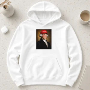 Original George Washington President America Hat With Two Fiddy Hoodie in black, front view showing graphic print