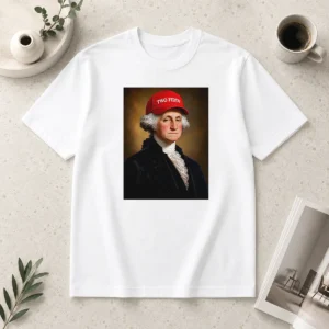 Original George Washington President America Hat With Two Fiddy t shirt in classic crew neck style, white color