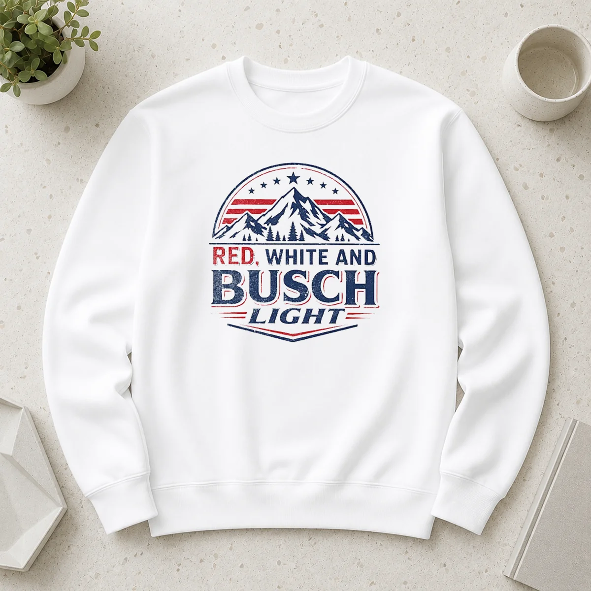 Premium Busch Light Mountain Apparel Red White And Busch Light 250 USA 4th Of July Sweater