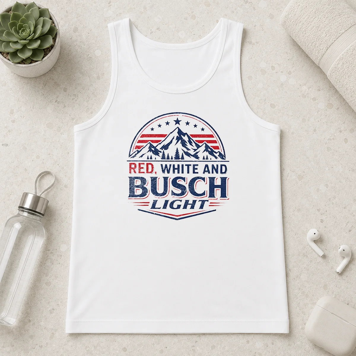 Premium Busch Light Mountain Apparel Red White And Busch Light 250 USA 4th Of July Tank Top