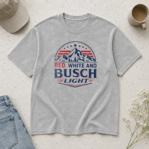 Premium Busch Light Mountain Apparel Red White And Busch Light 250 USA 4th Of July Washed T-Shirt