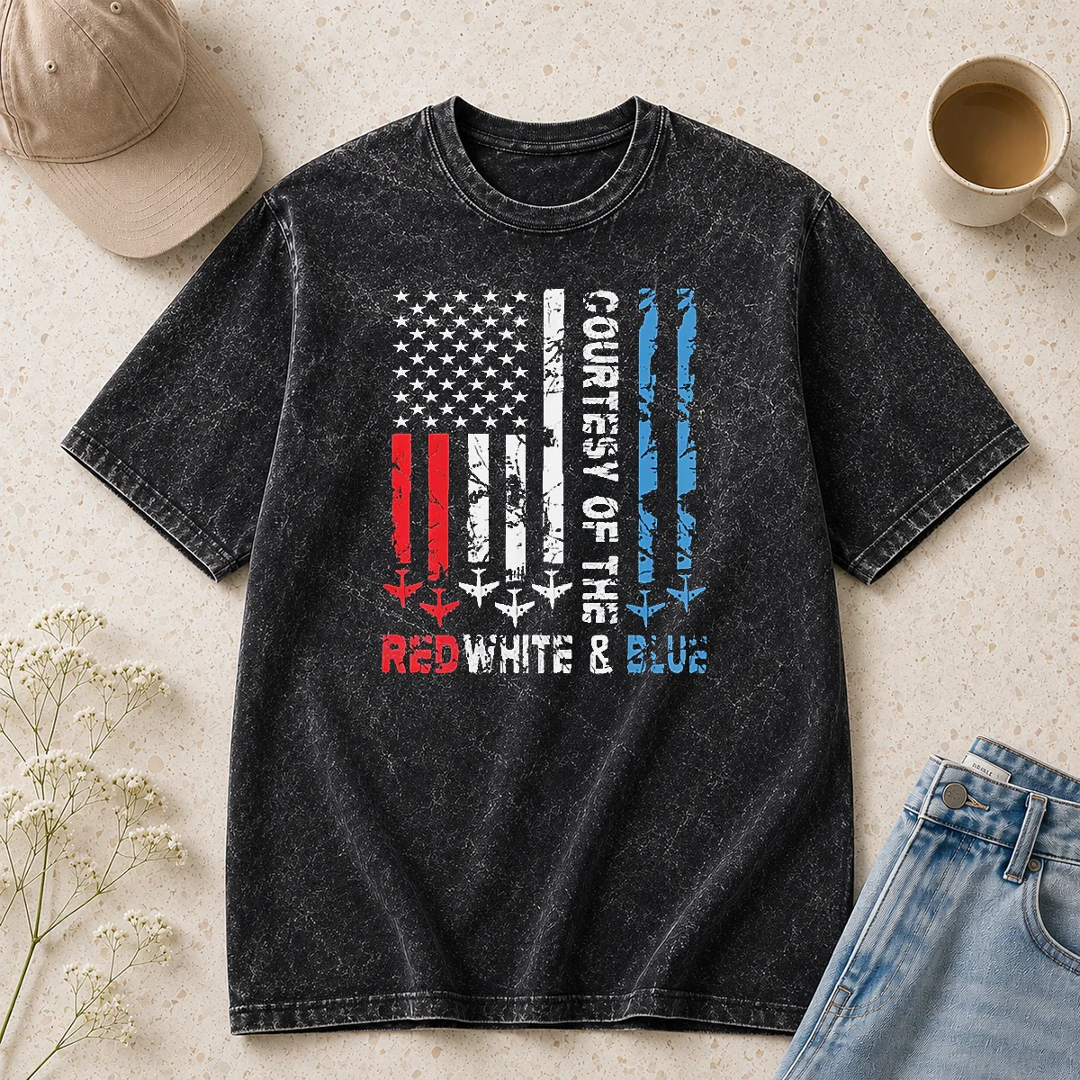 Pretty Courtesy Of The Red White And Blue America US Flag Patriotic 4th Of July Washed T-Shirt