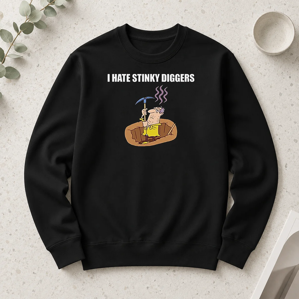 Pretty I Hate Stinky Diggers Funny Humor Cartoon Long Sleeve Shirt showing front graphic on a white fabric