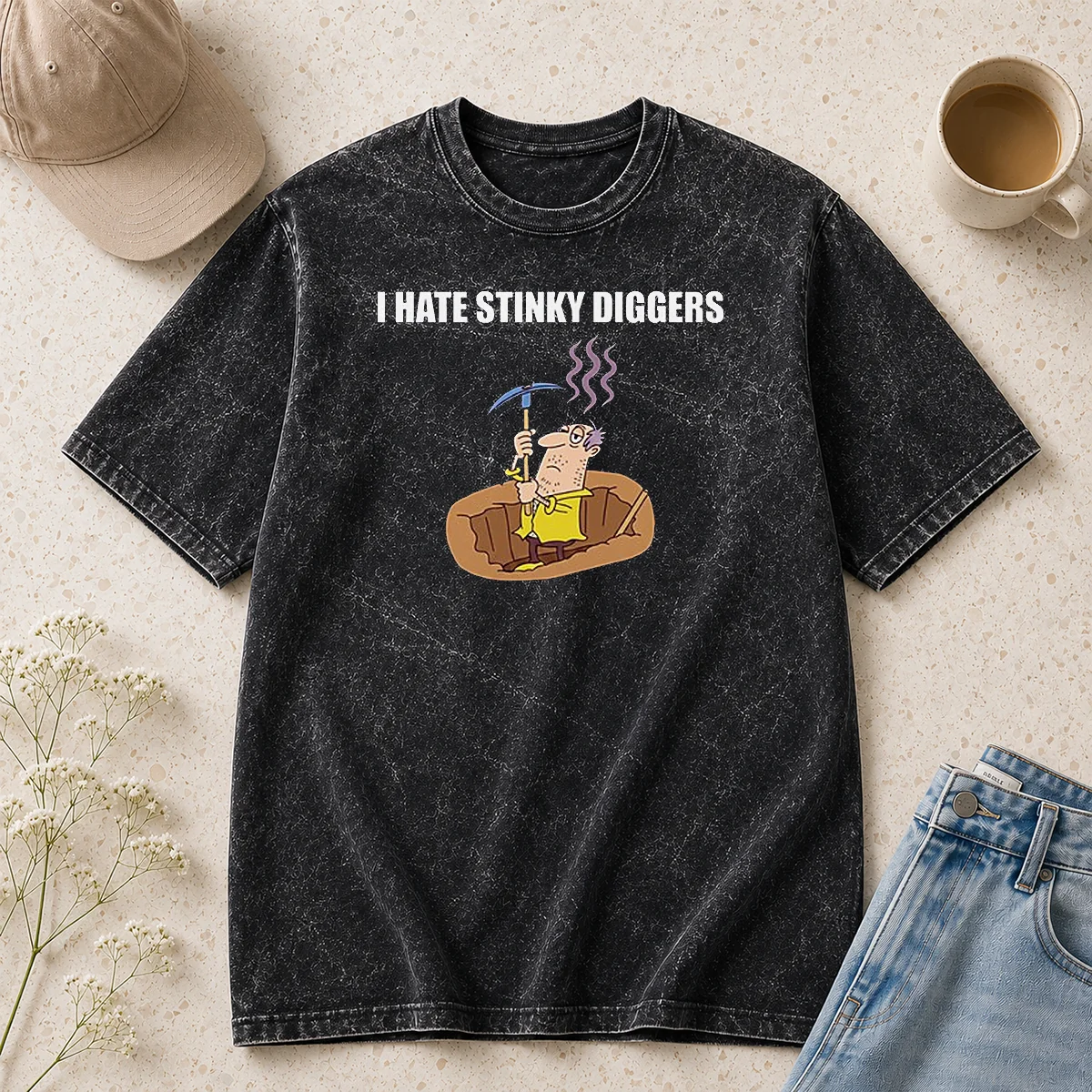 Pretty I Hate Stinky Diggers Funny Humor Cartoon Washed T-Shirt