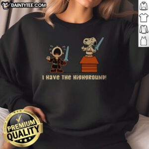 Pretty I Have The Highground Snoopy Peanuts Star Wars Sweatshirt featuring vibrant graphics and a cozy fit.