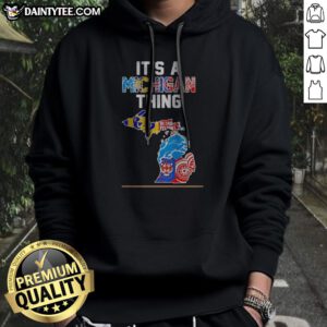 Pretty It'S A Michigan Thing Sports Map Hoodie featuring a unique sports map design in vibrant colors.