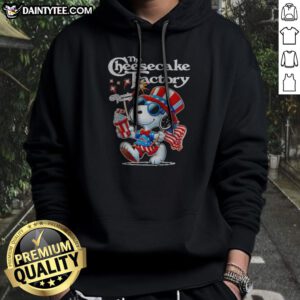Pretty Snoopy X The Cheesecake Factory Fourth Of July American 250 Years 1776 2026 Fireworks Hoodie featuring vibrant fireworks graphics.