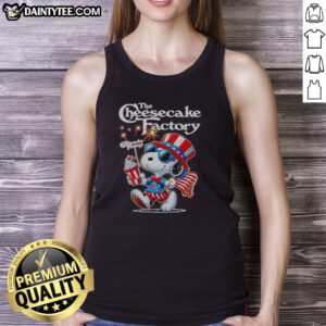 Pretty Snoopy X The Cheesecake Factory Fourth Of July American 250 Years 1776 2026 Fireworks Tank top featuring vibrant colors and festive design.