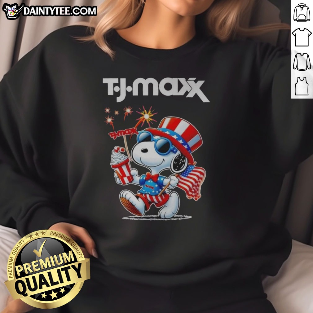 Pretty Snoopy X TJ Maxx Fourth Of July American 250 Years 1776 2026 Fireworks Shirt on Sweatshirt Pretty Snoopy X TJ Maxx Fourth Of July American 250 Years 1776 2026 Fireworks Shirt shown as a sweatshirt preview