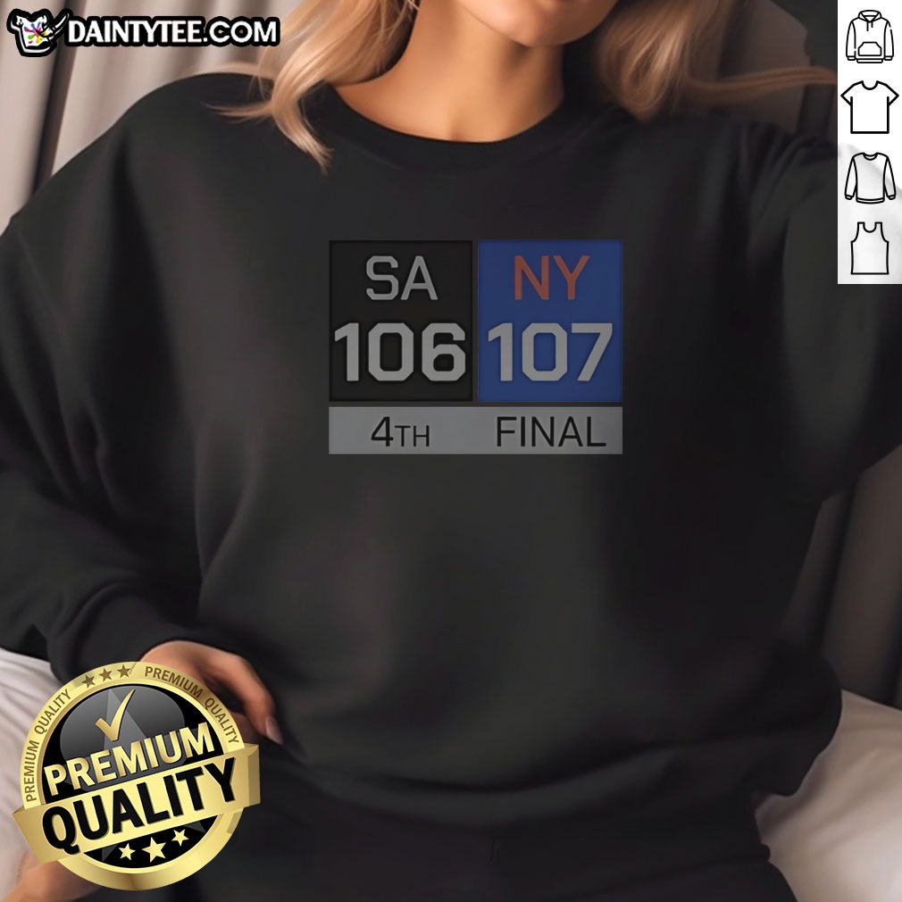 San Antonio Spurs Vs New York Knicks Final Score Sweatshirt featuring bold text on a cozy crewneck sweatshirt