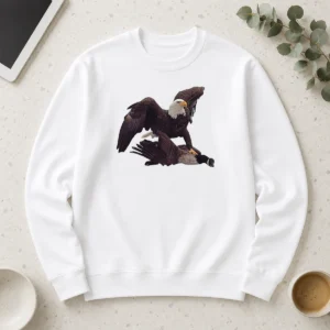 Top Bald Eagle Attacking Canada Goose Long Sleeve Shirt featuring detailed wildlife graphic on a comfortable long sleeve garment