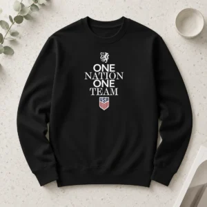 Top One Nation One Team USA Soccer long sleeve shirt in red and blue colors with bold team logo on front