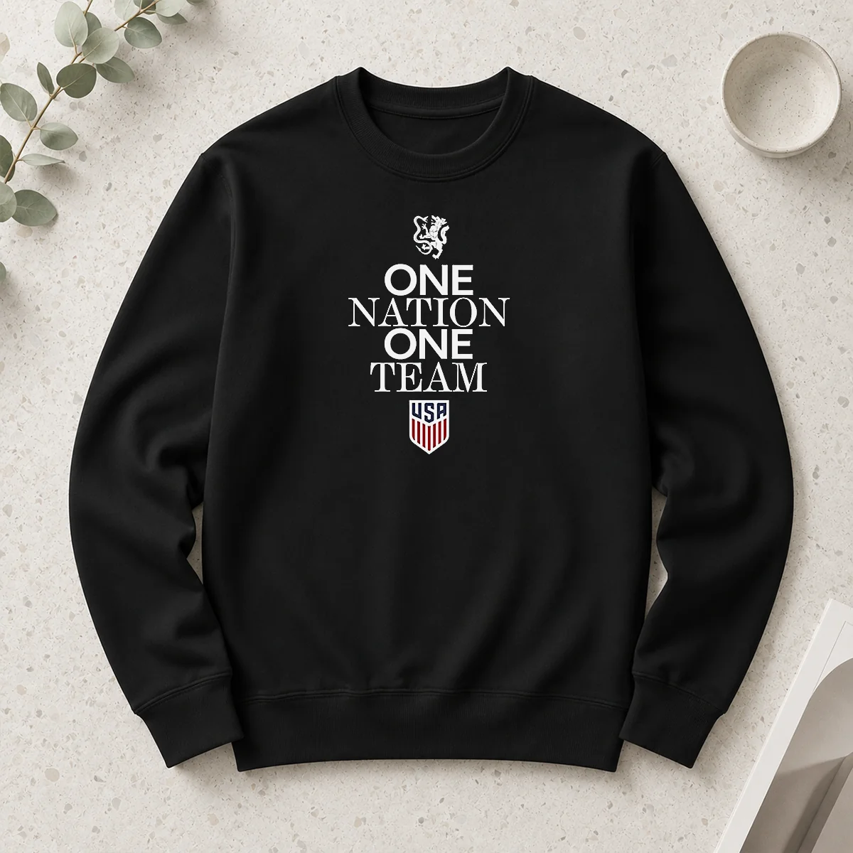 Top One Nation One Team USA Soccer long sleeve shirt in red and blue colors with bold team logo on front