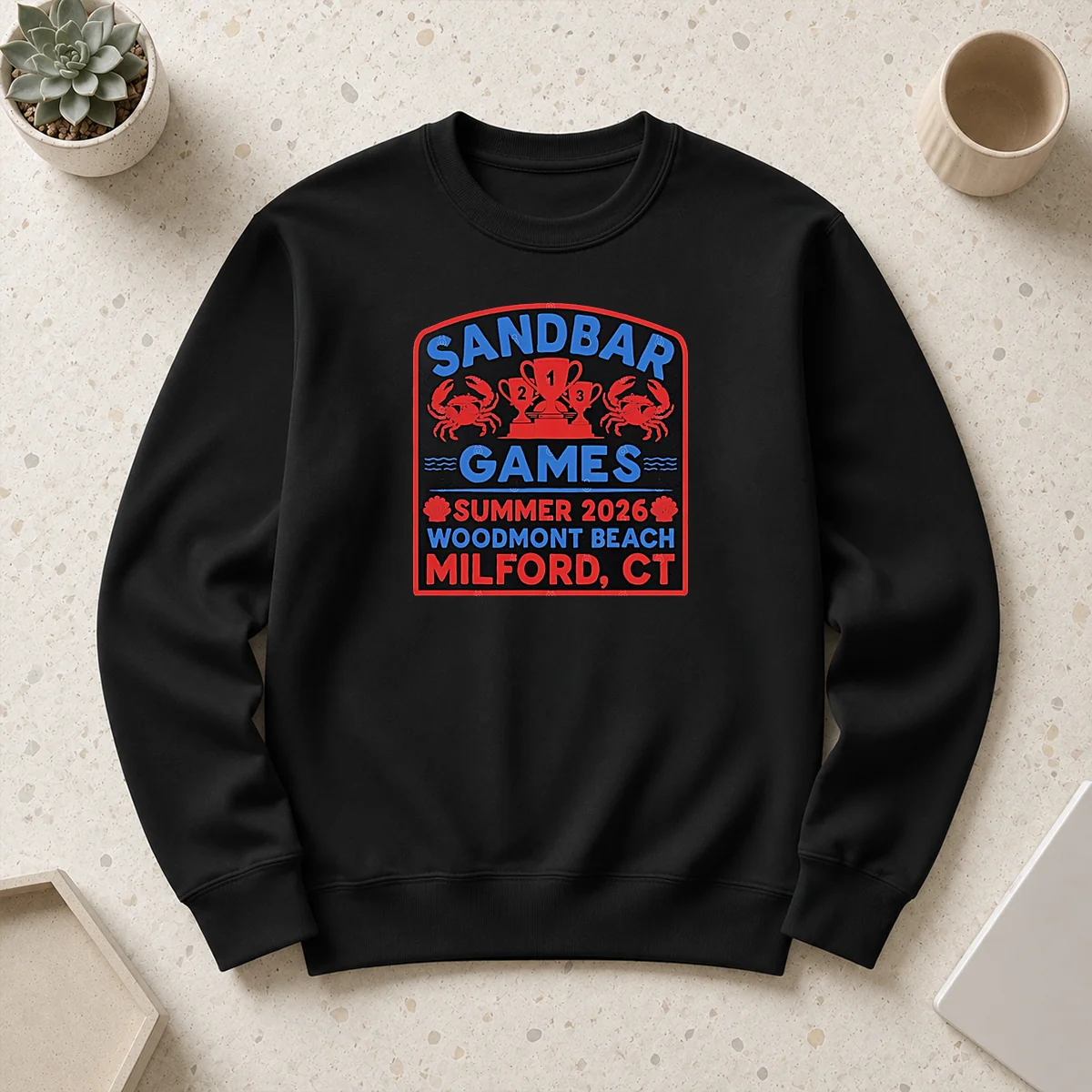 Top Sandbar Games Summer 2026 Woodmont Beach Milford CT Crab Trophy Sweater