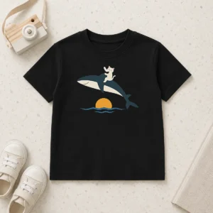 Awesome Cat Riding Whale Vintage Ocean Sunset Kids T-Shirt