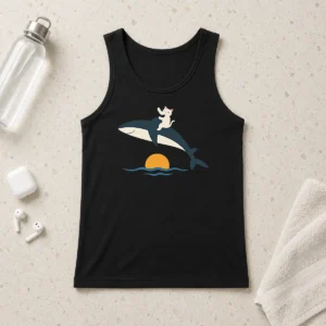 Awesome Cat Riding Whale Vintage Ocean Sunset Tank Top