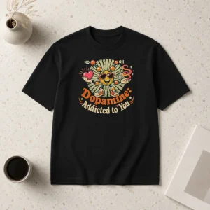 Awesome Dopamine Addicted To You Vintage Love Molecule t shirt in classic crew neck style with printed graphic