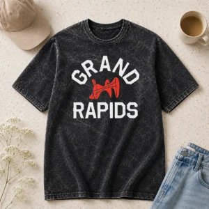 Awesome Grand Rapids Michigan City Logo printed on a soft washed t shirt in a casual fit