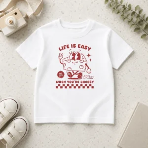 Awesome Life Is Easy When You'Re Cheesy Retro Cheese Character Kids T-Shirt