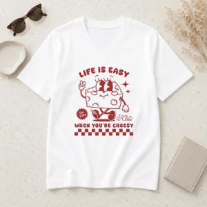 Awesome Life Is Easy When You'Re Cheesy Retro Cheese Character V-Neck Shirt
