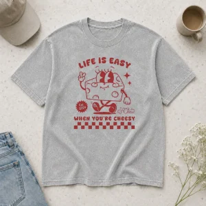 Awesome Life Is Easy When You'Re Cheesy Retro Cheese Character Washed T-Shirt