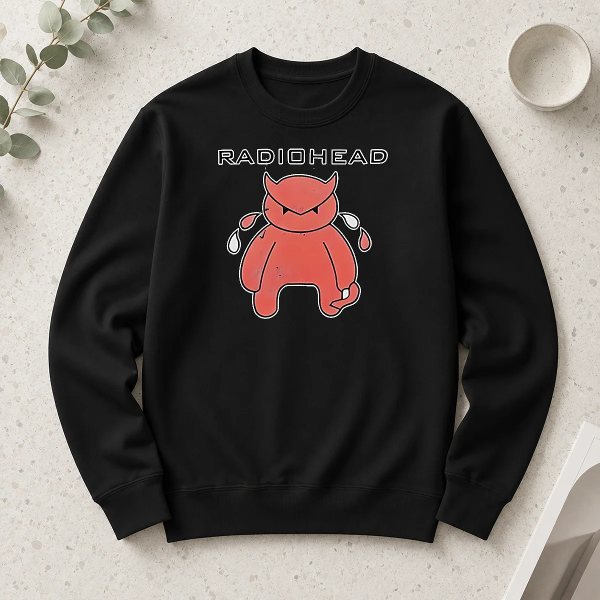 Funny Radiohead Distressed Crying Devil Character long sleeve shirt with bold graphic print in distressed style