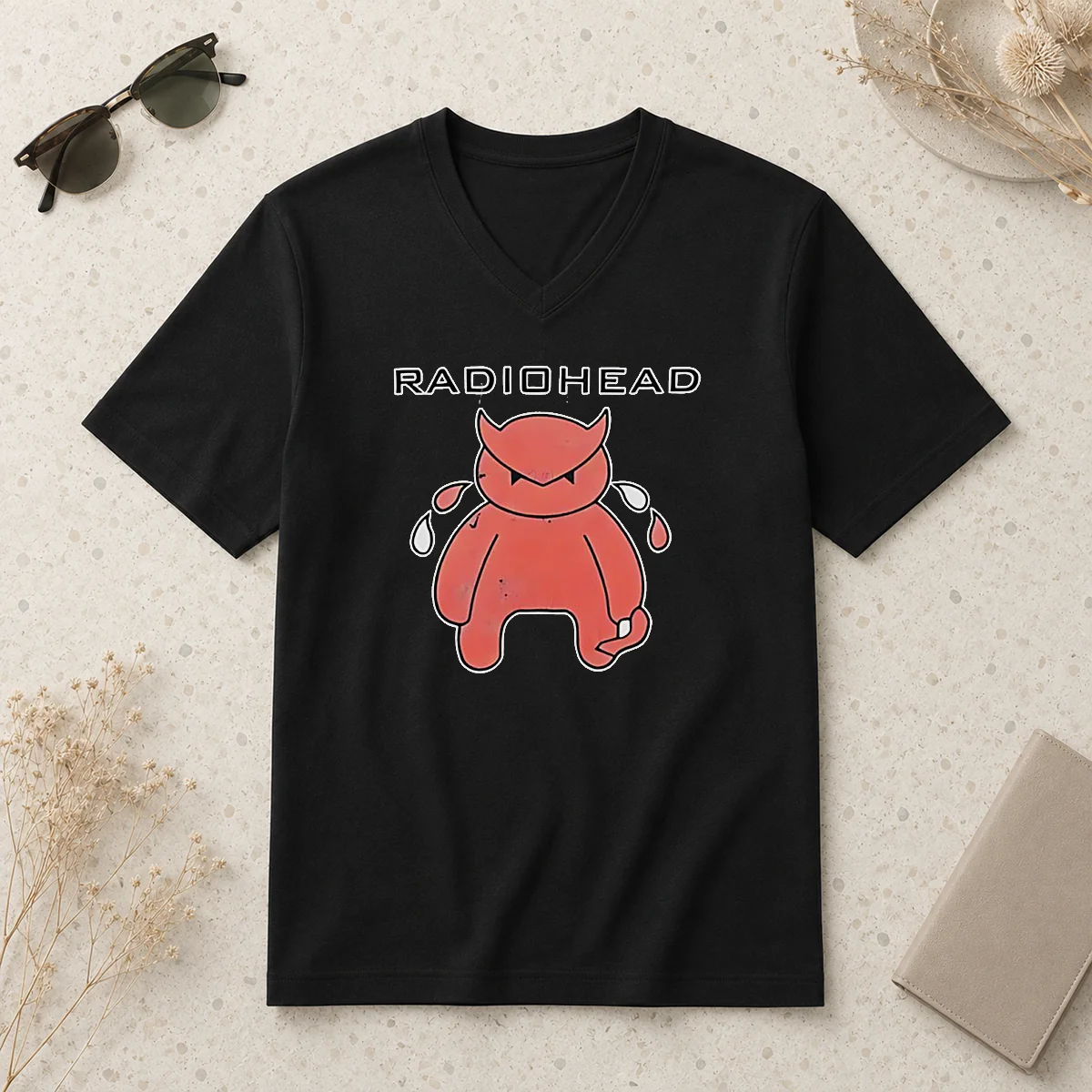 Funny Radiohead Distressed Crying Devil Character V-Neck Shirt Funny Radiohead Distressed Crying Devil Character V-Neck Shirt