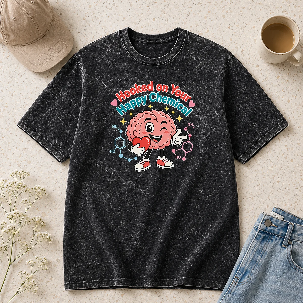Good Dopamine Love Brain Vector For Couples Washed T-Shirt