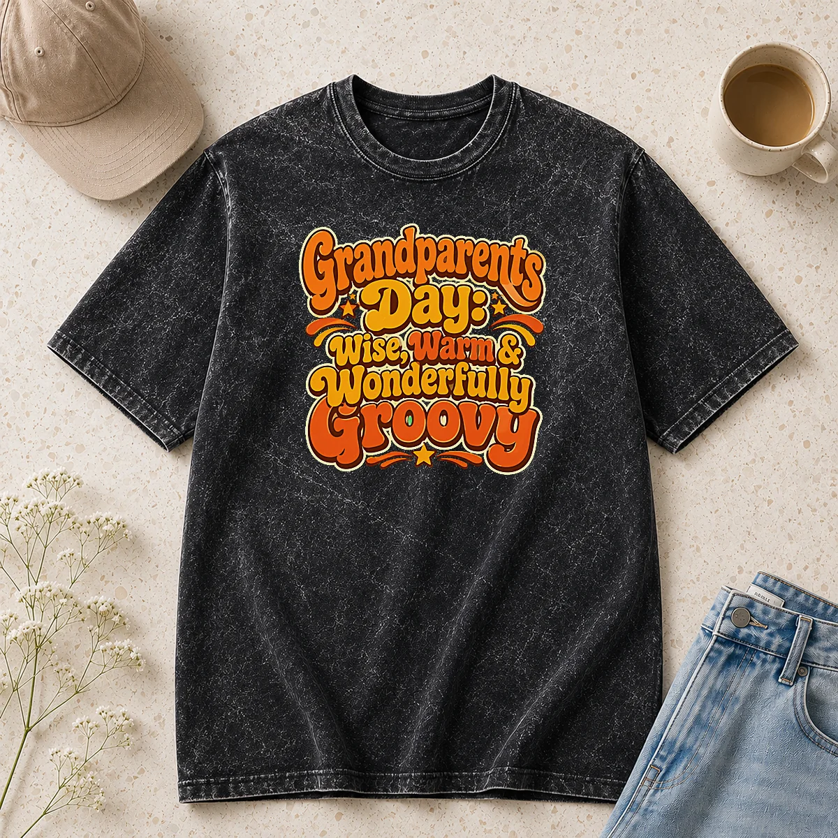 Good Grandparents Day Groovy Retro Tee Celebrating Warmth Wisdom Washed T-Shirt