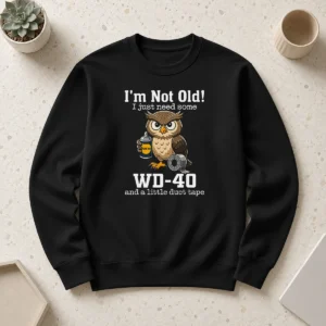 Good Owl Meme WD 40 And Duct Tape Sweater featuring a cozy crewneck design with humorous owl graphic