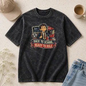 Good Top Back To School Proud Student Retro Distressed Washed T Shirt in soft cotton fabric with vintage faded print