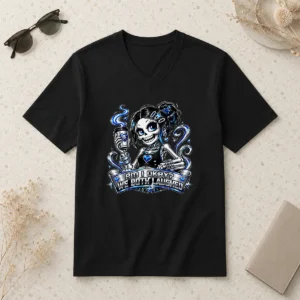 Happy Awesome Skeleton Girl Coffee Quote Y2K V-Neck Shirt