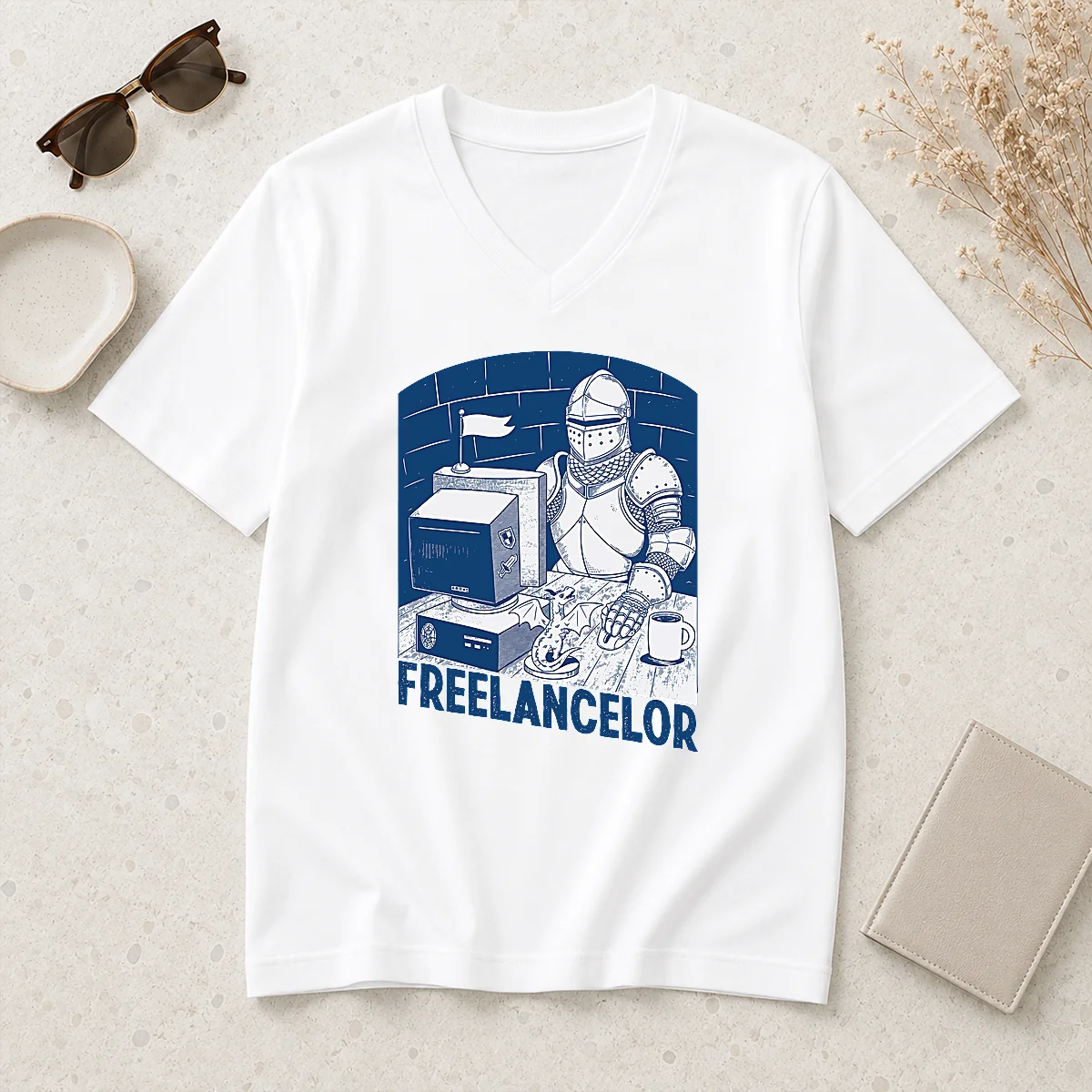 Happy Freelancer Knight Gaming Vintage Funny V-Neck Shirt Happy Freelancer Knight Gaming Vintage Funny V-Neck Shirt