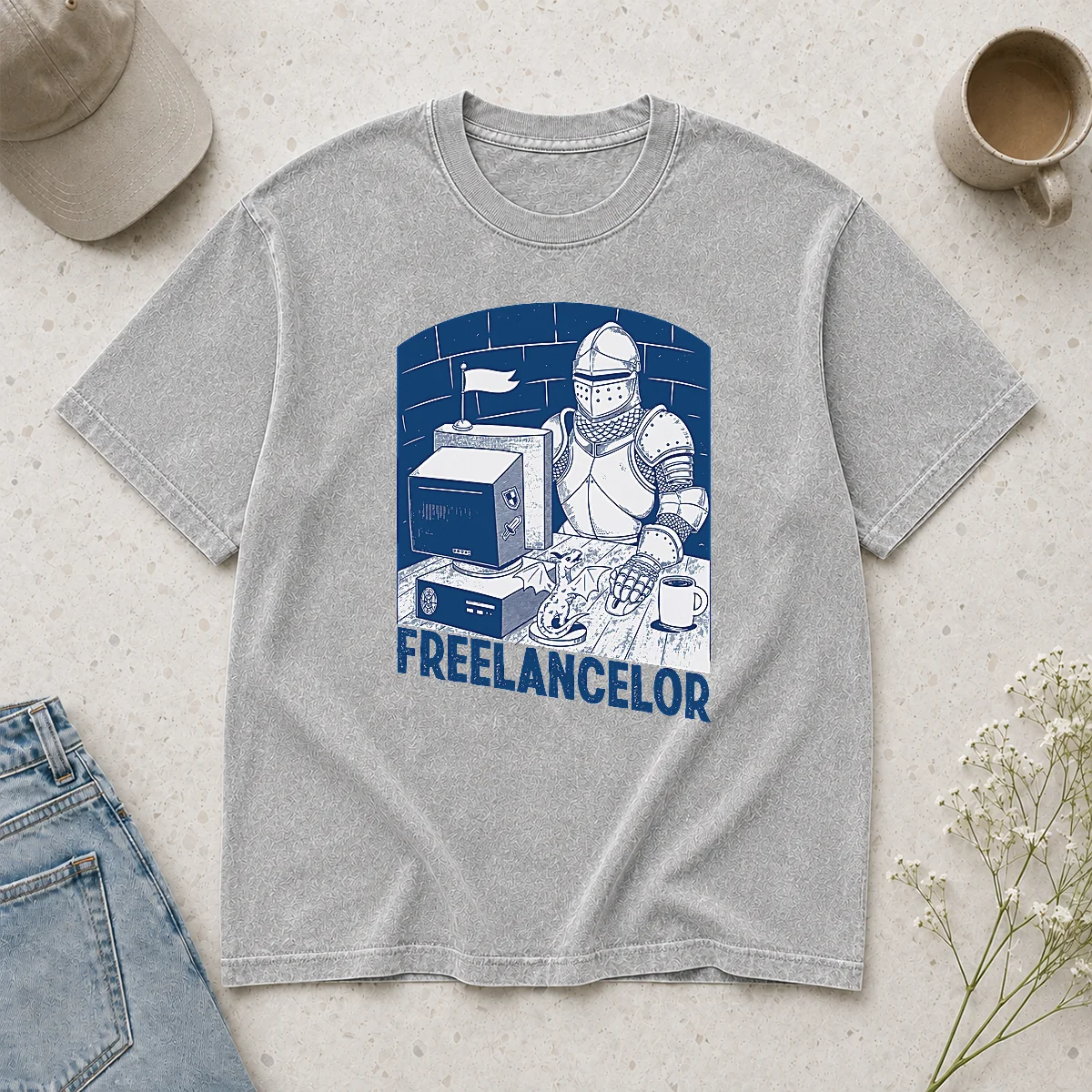 Happy Freelancer Knight Gaming Vintage Funny Gamer Washed T-Shirt