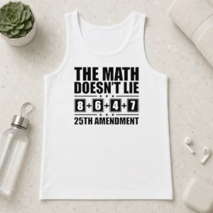 Happy Nice The Math Does Not Lie 8 Plus 6 Plus 4 Plus 7 25th Amendment Politics graphic on a sleeveless tank top
