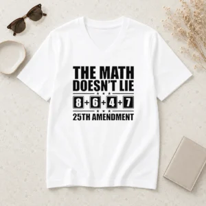 Happy Nice The Math Does Not Lie 8 Plus 6 Plus 4 Plus 7 25th Amendment Politics V Neck Shirt in black cotton fabric